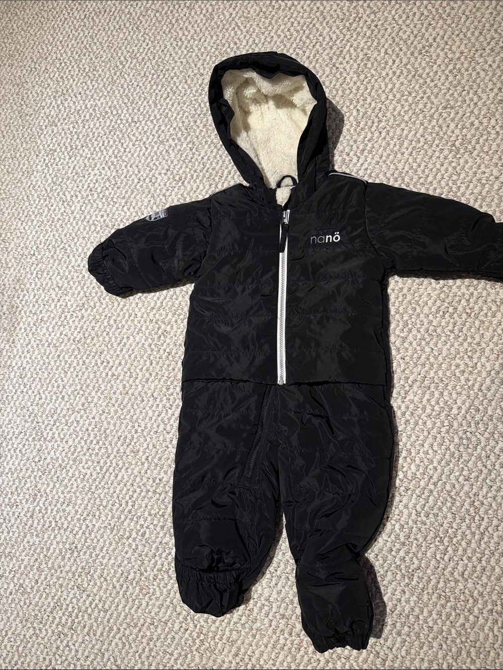 Nano Black Hooded Kids One-Piece Insulated Snowsuit - 18 months